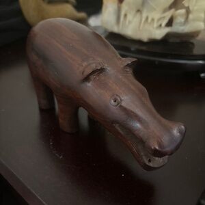 Wooden Hippo Desk Figurine